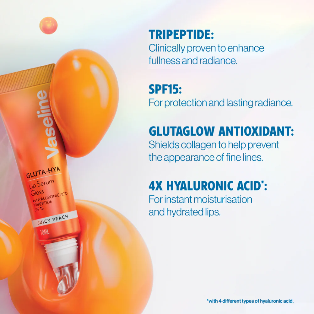 Vaseline Gluta-Hya Lip Serum Gloss Juicy Peach 10ml - Image 2