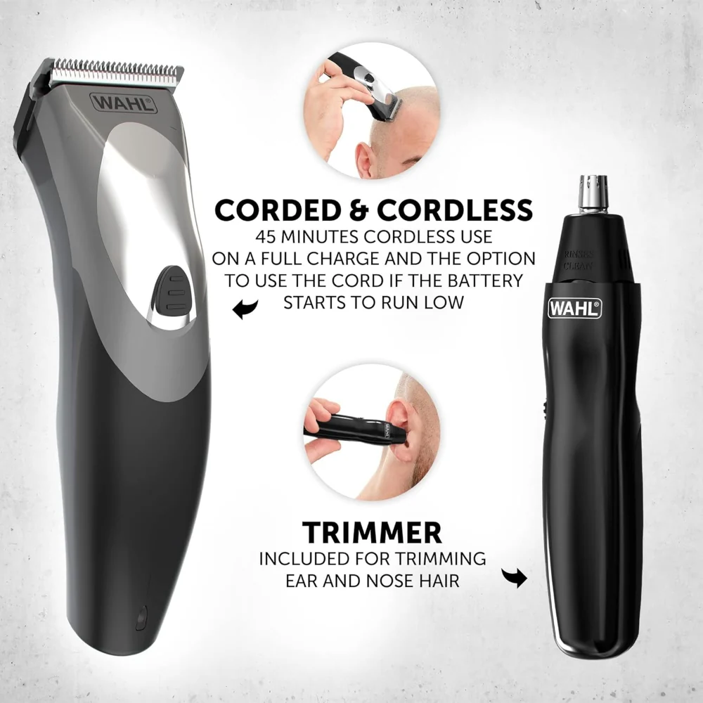 Wahl Clip N Rinse Plus Cord/Cordless Hair Clipper & Nose Trimmer Grooming Set - Image 2