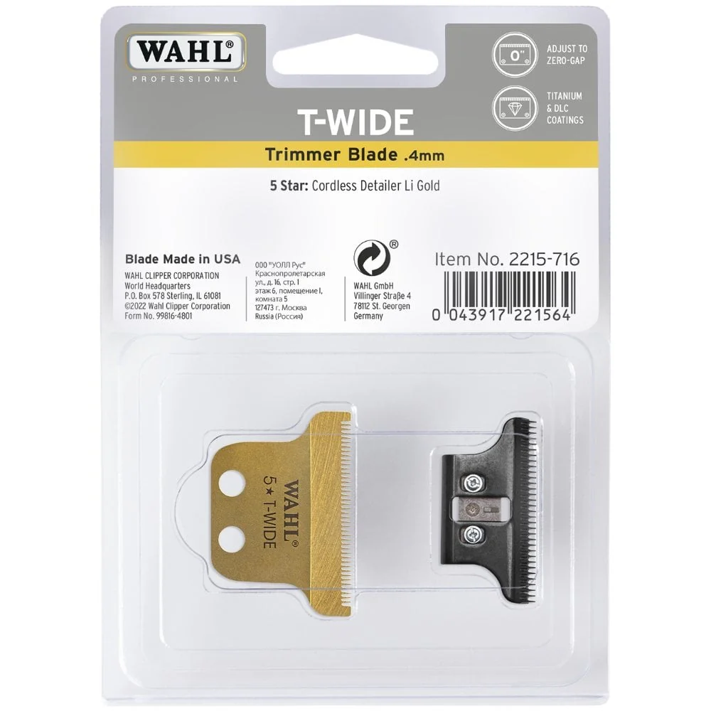 Wahl Professional Detailer Trimmer Replacement Extra Wide T-Blade Gold - Image 2