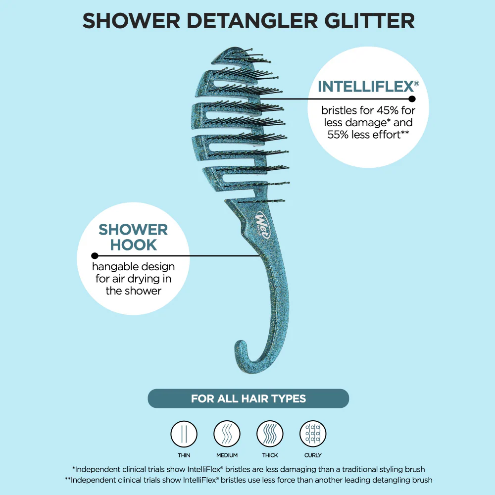 Wet Brush Shower Detangler Brush Glitter Teal - Image 4