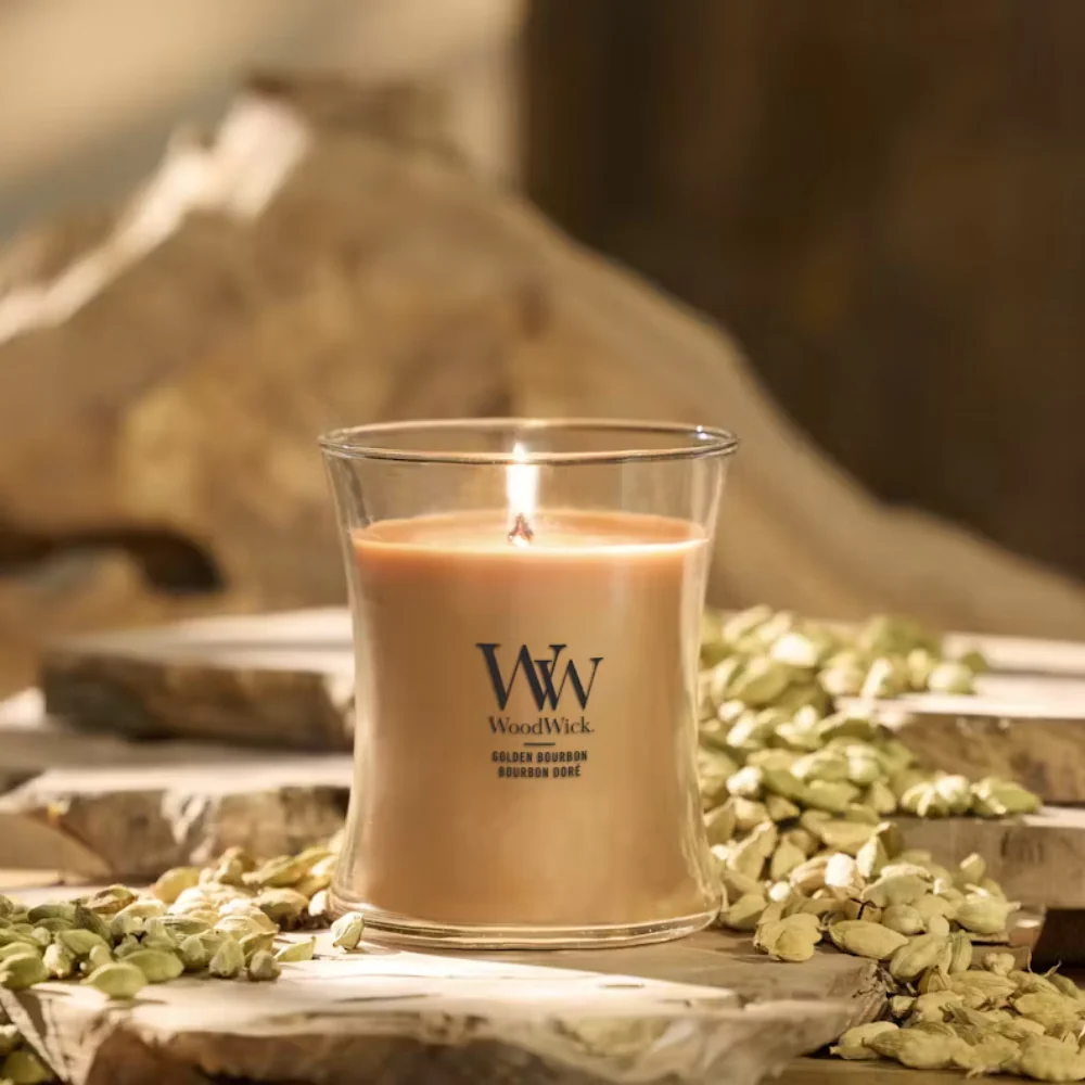 WoodWick Golden Bourbon Medium Hourglass Jar Candle - Image 3